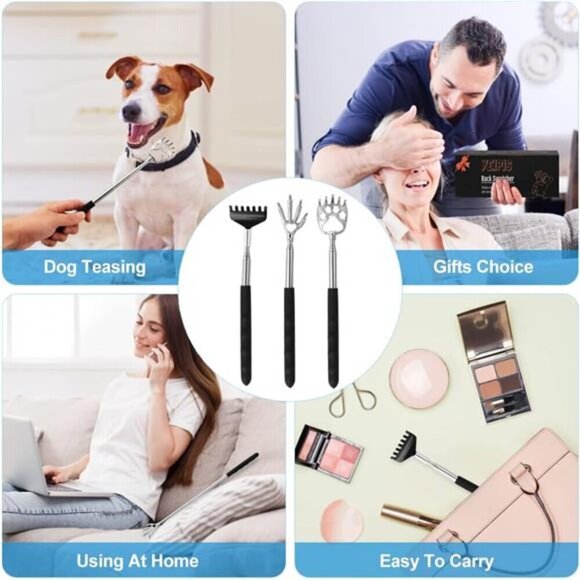 3-Pack Telescopic Back Scratchers  Bear Claw, Rake, and Paw Stainless Steel - Picture 7 of 7